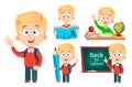 Back to school. Cute schoolboy, set of five poses