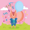 Back to school cute squirrel talk bubble numbers education