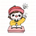 Back to School, Cute Student Boy with Bright Idea, cheerful vibrant and playful Cartoon Doodle Royalty Free Stock Photo