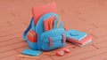 Back to School 3D Render Backpack, Notebooks, and Supplies Royalty Free Stock Photo