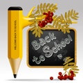 Back to school design with pencil as tree, leaves, rowan berries Royalty Free Stock Photo