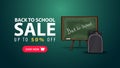 Back to school, discount web banner in minimalist style with school Board and school backpack Royalty Free Stock Photo