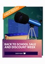 Back to school and discount week, discount vertical web banner with telescope, map of the constellations. Royalty Free Stock Photo