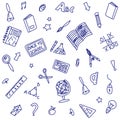 Back to School Doodle. Blue Ballpen Vector Drawings Royalty Free Stock Photo