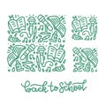 Back to school doodle decoration for background. Linear square drawing pattern for educational learning messages design