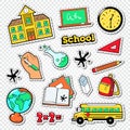 Back to School Doodle. Educational Stickers, Patches and Badges with Mathematics, Backpak and Books Royalty Free Stock Photo