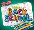 Back to School Doodle Written in a Piece of Paper with Colorful Crayons Royalty Free Stock Photo