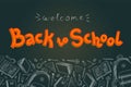 Back to school doodles in chalkboard background. Outline style. Royalty Free Stock Photo