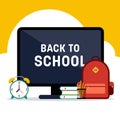 Back to school e-learning concept background decorative with various school stationery flat design Royalty Free Stock Photo