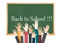 Back to school. Education. Children`s hands. Green color. Vector illustration