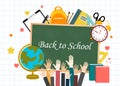 Back to school. Education. Children`s hands. 1st September. Autumn. Calendar. Vector illustration. EPS 10 Royalty Free Stock Photo