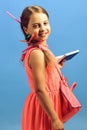 Back to school and education concept. Kid in pink dress Royalty Free Stock Photo