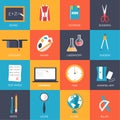 Back to school education vector art icons. Flat university elements set. Template palette symbols for your study design.