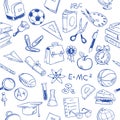 Back to school, education vector doodles, pencil drawing seamless pattern Royalty Free Stock Photo