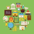Back to School and Education Vector Flat Design Circle Shaped Ob Royalty Free Stock Photo