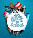 Back to school education vector template. Welcome back to school text in white empty space Royalty Free Stock Photo