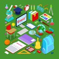 Back to School Educational Concept. Isometric Education Elements with Computer and Science Objects Royalty Free Stock Photo