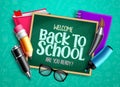 Back to school educational design. Welcome back to school text with chalkboard