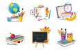 Back to School Elements Set, Education Icons, Different School Supplies and Stationeries Vector Illustration Royalty Free Stock Photo