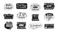 Back to school emblems. Handwritten welcome to school, first day and i love labels. Calligraphy phrase vector set Royalty Free Stock Photo