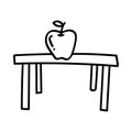 Apple on Desk Doodle Line Drawing Illustration Royalty Free Stock Photo