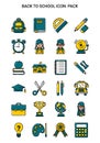 Back to school Filled Color icon set pack - vector pack illustration Royalty Free Stock Photo