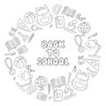 Back to school. First september. Day of knowledge. Lettering. Linear. Black and white.