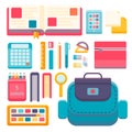 Back to school flat design modern vector illustration background with education icon set. Royalty Free Stock Photo