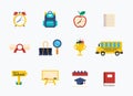 Back to School flat icons set. School element icon learning concept symbols and objects collection. Vector Illustration Royalty Free Stock Photo