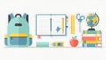 Back to School Flat Lay Backpack, Notebook, Globe, Supplies Royalty Free Stock Photo