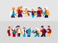 Back to school flat vector illustrations set. Preteen and teenage schoolkids. Parents with kids, schoolmates, friends