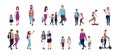 Back to school flat vector illustrations set. Preteen and teenage schoolkids, schoolchildren. Parents with kids, classmates,