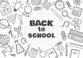 Back to school. Frame with school supplies on checkered background. Vector illustration Royalty Free Stock Photo