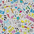 Back to school funny vector seamless pattern. Black and white school supplies and creative elements . Doodle style artwork Royalty Free Stock Photo