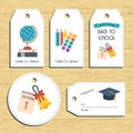 Back to school gift tags. Ready to use. Back to school greeting. Flat design. Vector Royalty Free Stock Photo