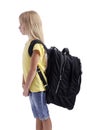 Back to school. girl with big backpack