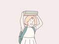 Back to school girl bring book simple korean style illustration