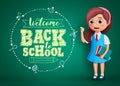 Back to school girl vector design. School student girl vector character wearing school uniform Royalty Free Stock Photo