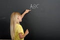 Back to school: girl writing ABC on a chalkboard Royalty Free Stock Photo