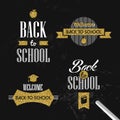 Back to school gold glitter typography quote set Royalty Free Stock Photo