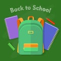 Back to School. Green Backpack with One Pocket. Royalty Free Stock Photo