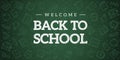 Back to school. Green blackboard background. School, office supplies. Doodle icons set and chalk inscription. Simple realistic Royalty Free Stock Photo