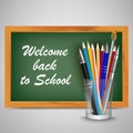 Back to school with green board and supplies template