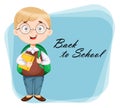 Back to school greeting card. Cute schoolboy