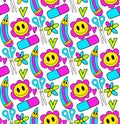 Back to school groovy pattern in retro 70s style. Psychedelic texture hippie design. School and education doodles hand Royalty Free Stock Photo