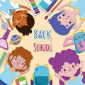 Back to School group students cartoon stationery supplies education