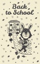 Back to school hand drawn doodle card with Bunny student Royalty Free Stock Photo