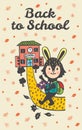 Back to school hand drawn doodle card with Bunny student Royalty Free Stock Photo