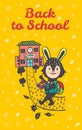 Back to school hand drawn doodle card with Bunny student Royalty Free Stock Photo