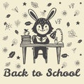 Back to school hand drawn doodle card with Bunny student Royalty Free Stock Photo